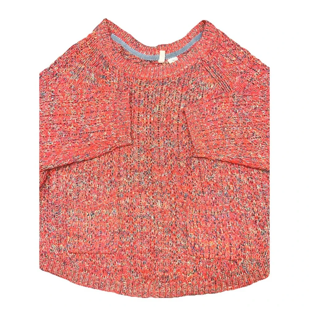 Anthropologie Moth Pink Multicolor Cropped Sweater 3/4 Sleeve W/ Pockets, Medium